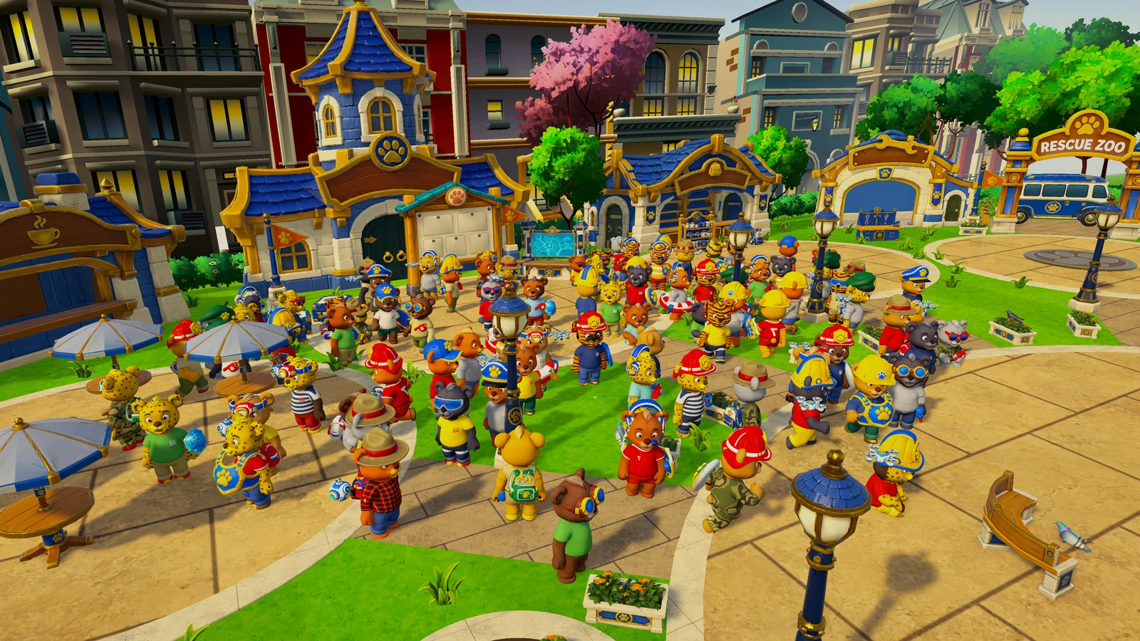 The Rescue HQ's square seen from the side, full of teddies