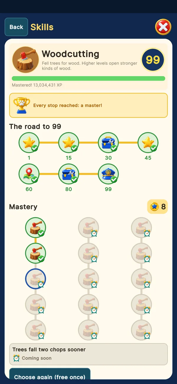 The Skills menu on a phone